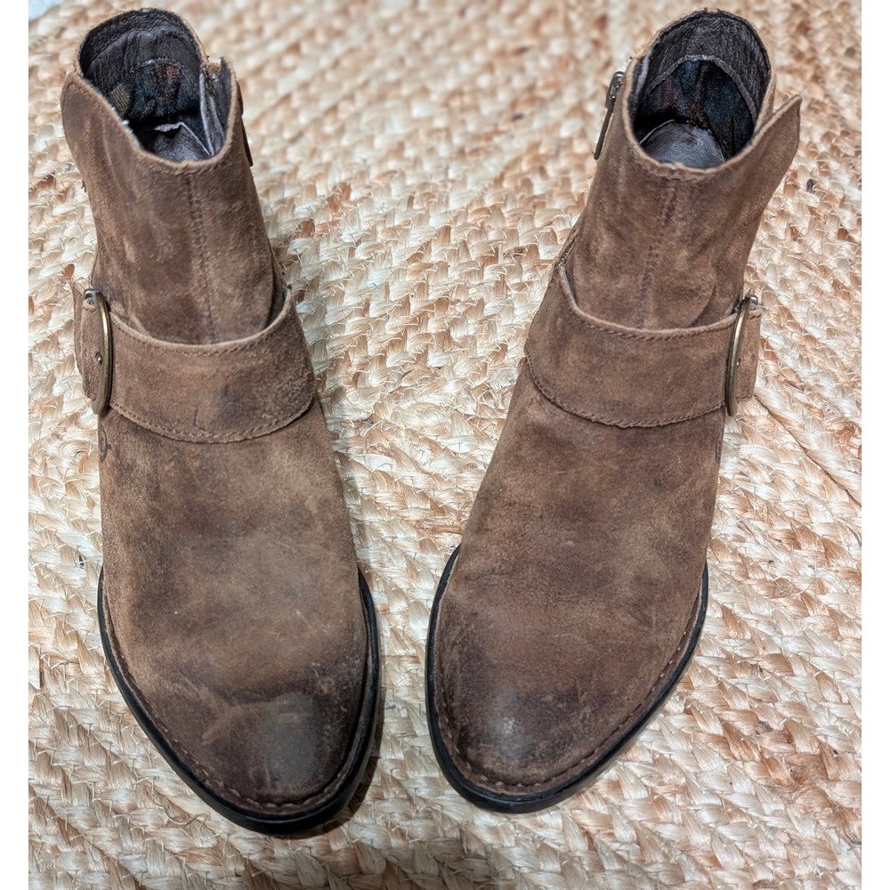 Born Suede Leather Ankle Boots Brown Buckle Harness Booties Womens 7.5 M - Picture 3 of 10
